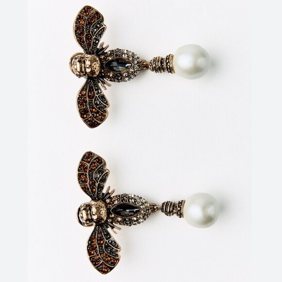 Zara BEE JEWEL EARRINGS  with Pearls Golden  NWT - Picture 4 of 9
